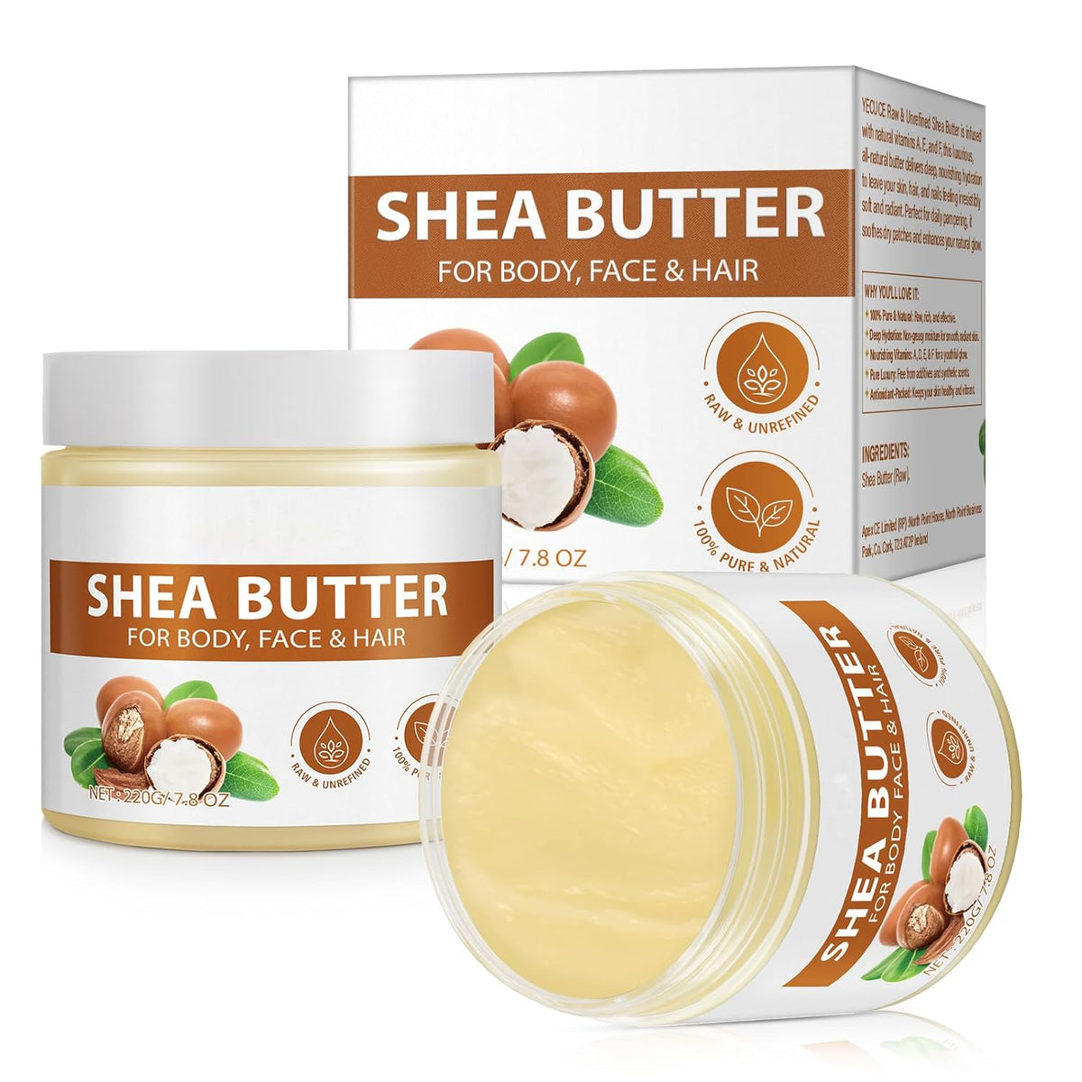 Shea Butter Raw Organic - 2 Pack, Natural Raw Unrefined Shea Butter Hand Cream, Moisturizing and