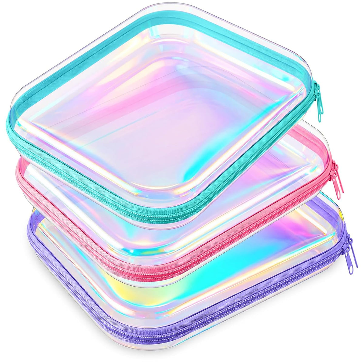 Hoolerry 3 Pcs Clear Hard Zipper Case Plastic Pouch Transparent Hard Case Clear Makeup Bag Portable