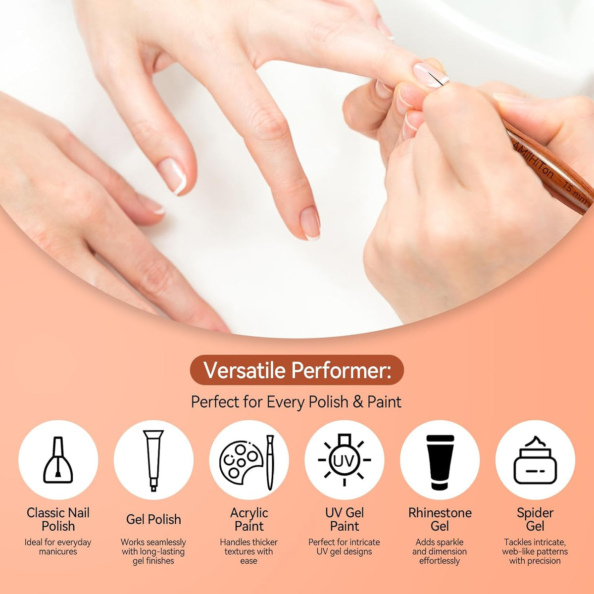 Nail Art Liner Brushes, 5Pcs Wooden Nail Brushes for Fine Drawing & Detailed Nail Art, Gel Polish