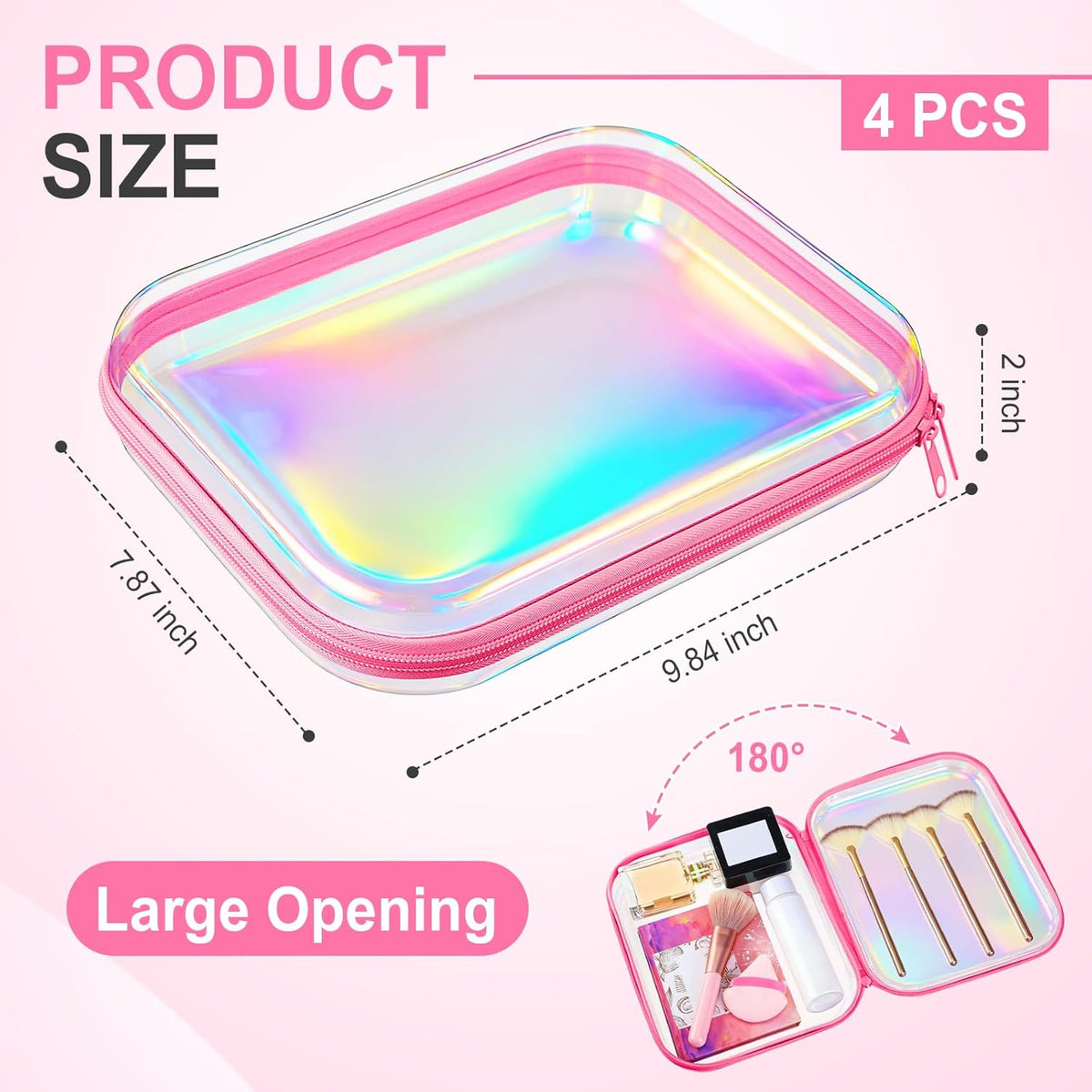 Hoolerry 4 Pcs Hard Clear Zipper Case Makeup Bags Plastic Pencil Pouch Transparent Storage Box