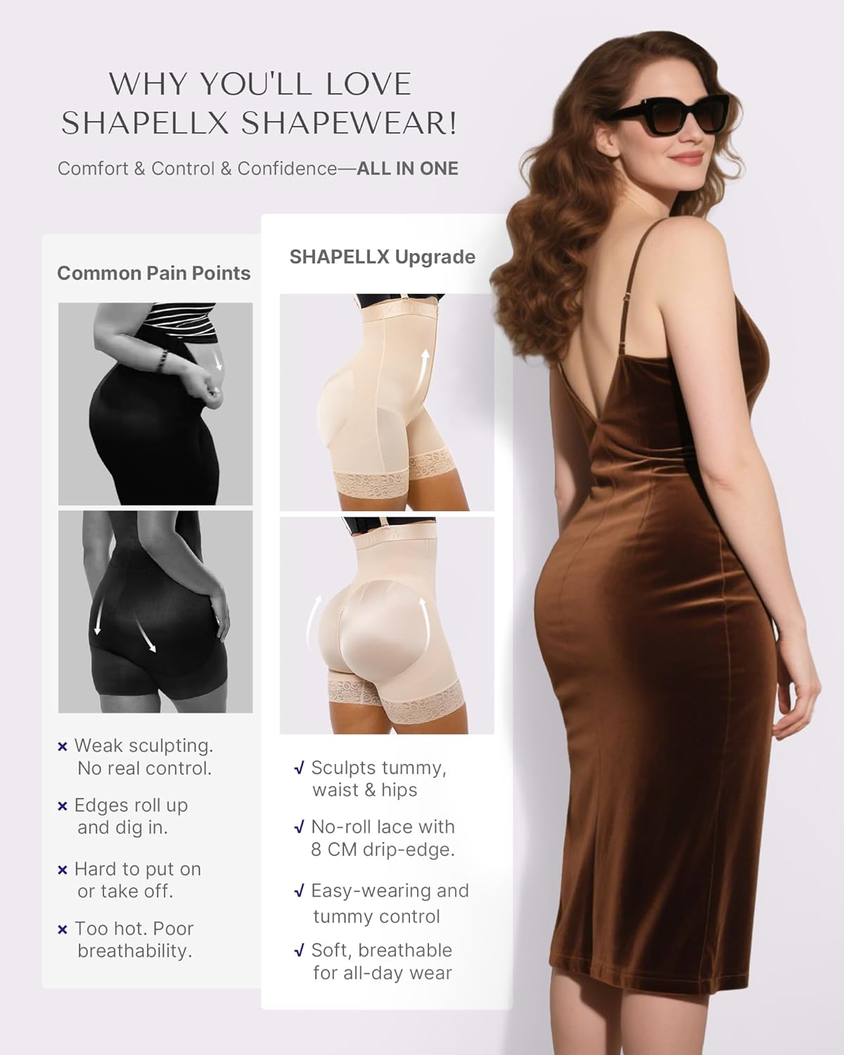 SHAPELLX Shapewear for Women Tummy Control Faja Body Shaper Butt Lifting Plus Size Shapewear