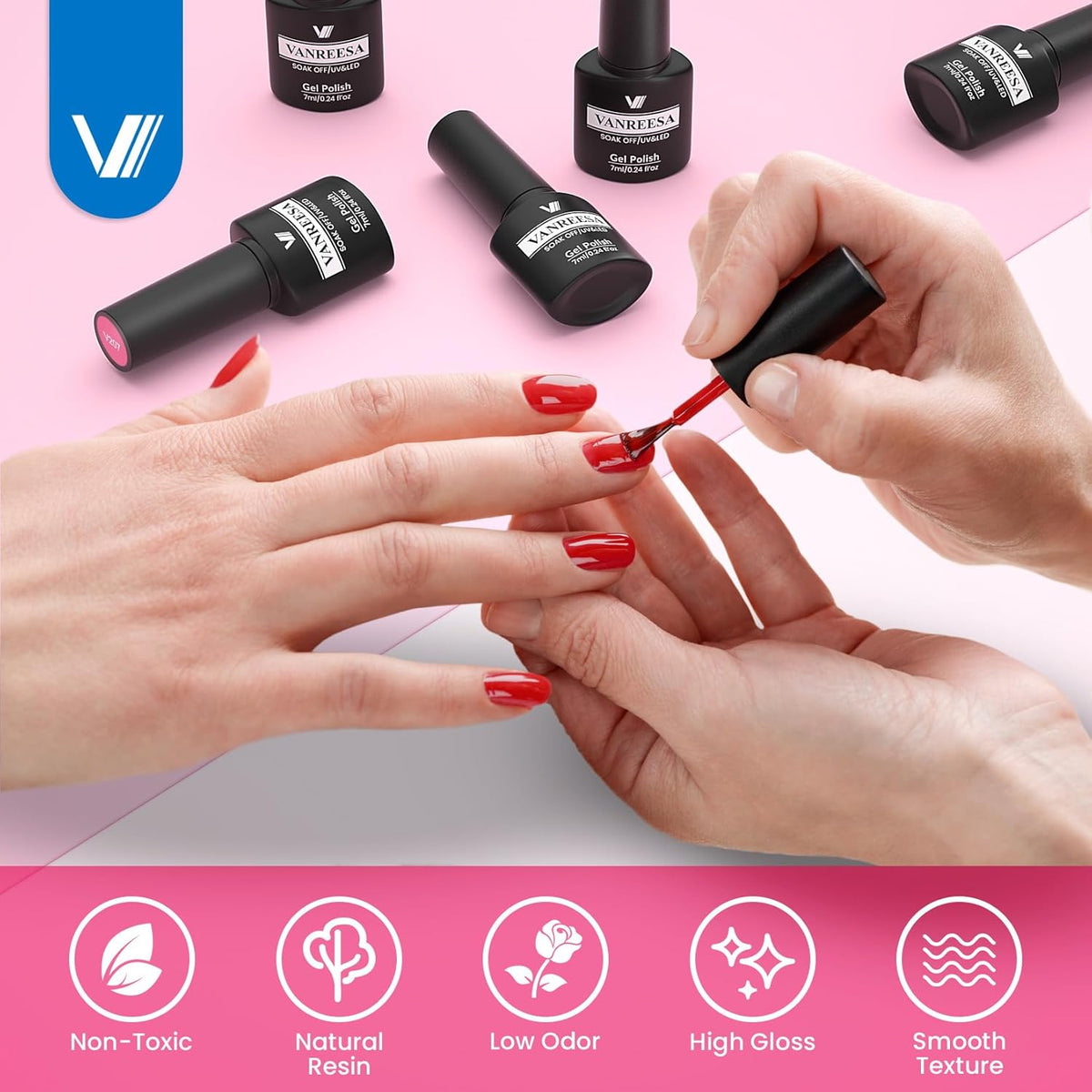 VANREESA 24 Pcs Gel Nail Polish Set, 21 Colors Gel Polish with Base Coat Glossy & Matte Top Coat