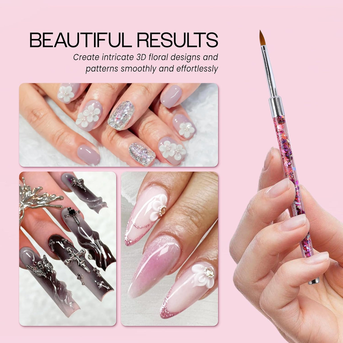 PANA 3D Kolinsky Nail Art Brush - Pink Glitter Handle, Size 5 - Acrylic Nail Art Sculpture Brush