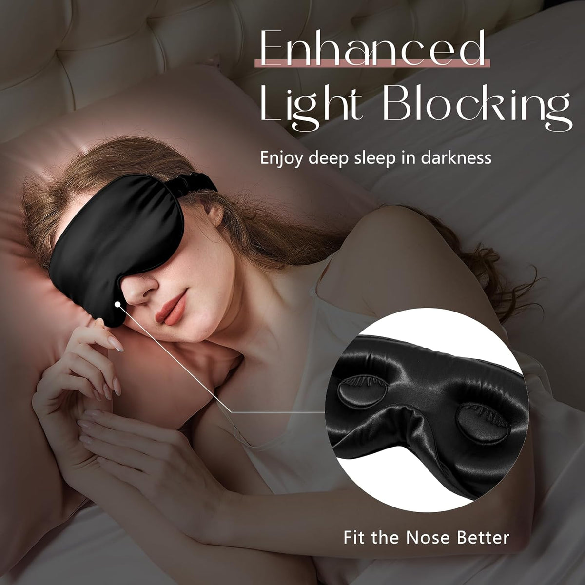 ZIMASILK Adjustable 22 Momme 100% Mulberry Silk Sleep Mask, Upgraded 3D Contoured Cup Eye Mask for