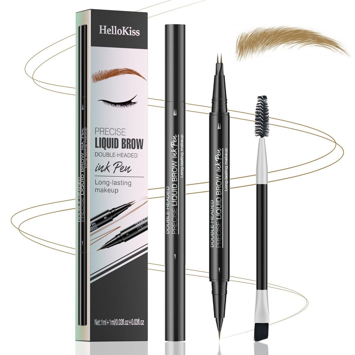 Eyebrow Pencil, Eyebrow Pen with Double-Brush Tip 2-in-1 Eyeliner Dual-Ended Microblading Long
