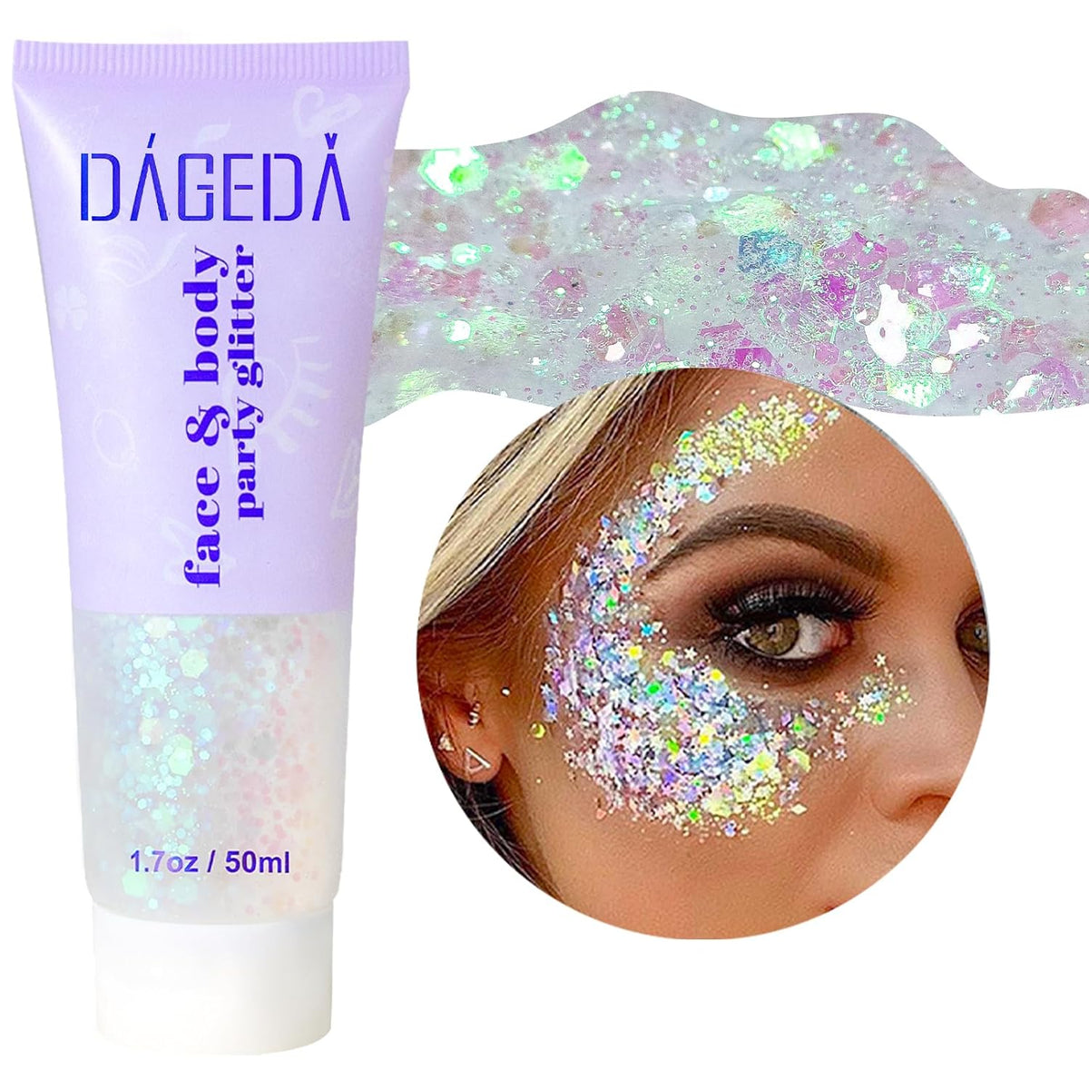 DAGEDA Body Glitter Gel, Face Glitter Body Gel Sequins Shimmer Liquid Eyeshadow, Chunky Glitter for