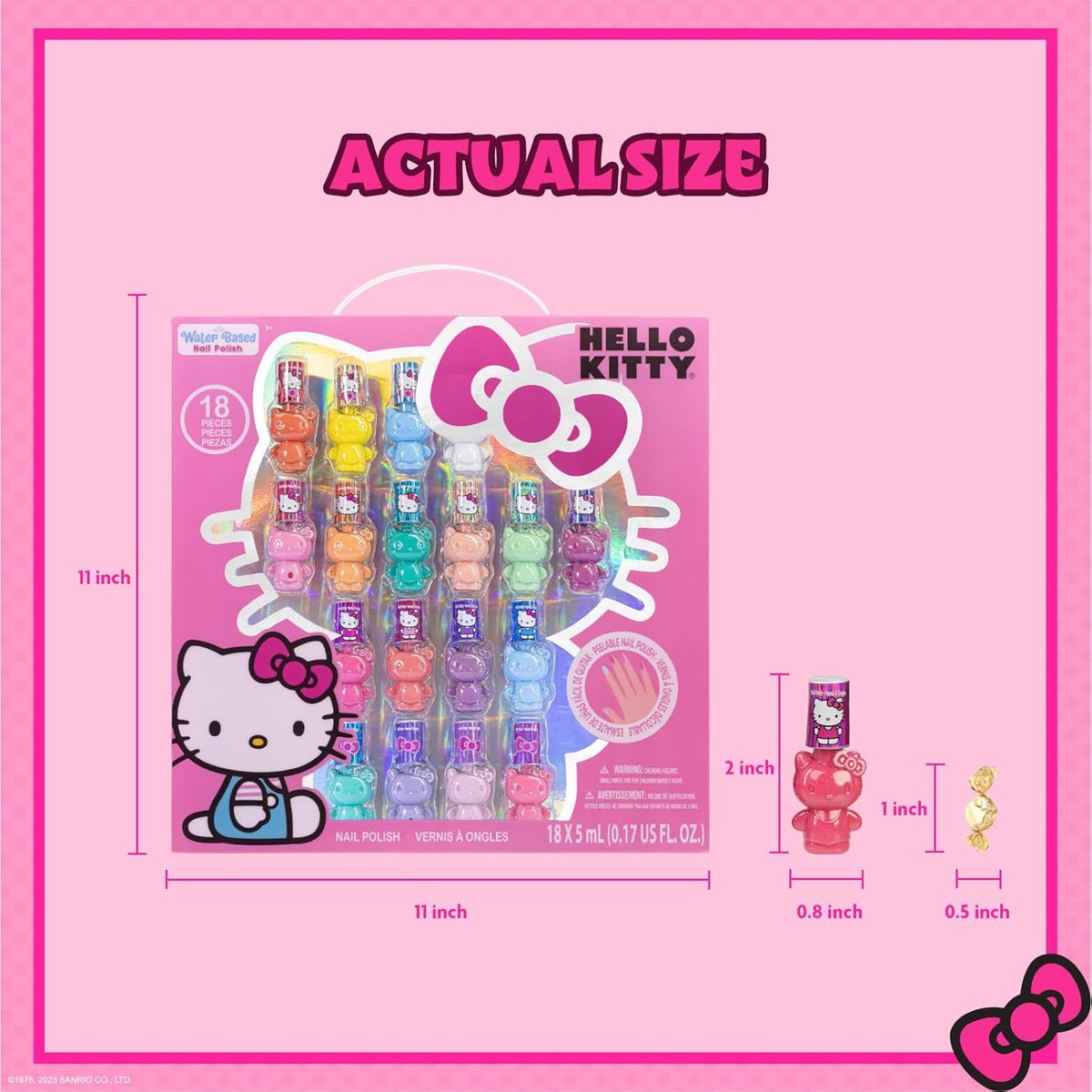 Hello Kitty Non-Toxic Peel-Off Water-Based Safe Quick Dry Nail Polish Set for Girl Kids Ages 3+