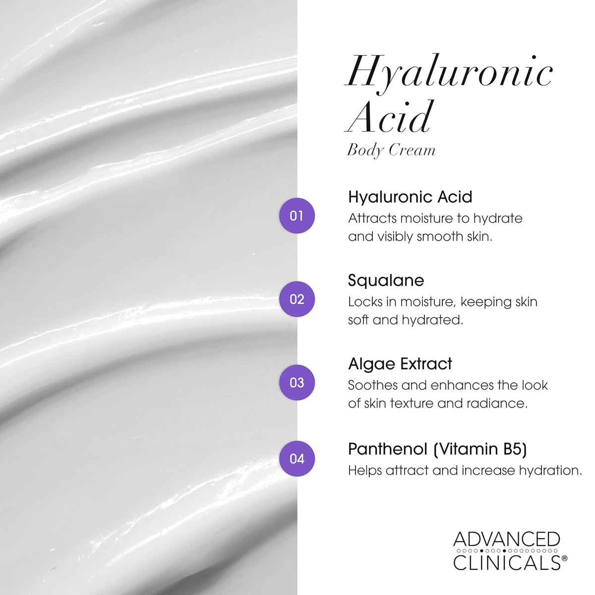 Advanced Clinicals Hyaluronic Acid Face Moisturizer Gel Cream + Hyaluronic Acid Body Cream 2pc