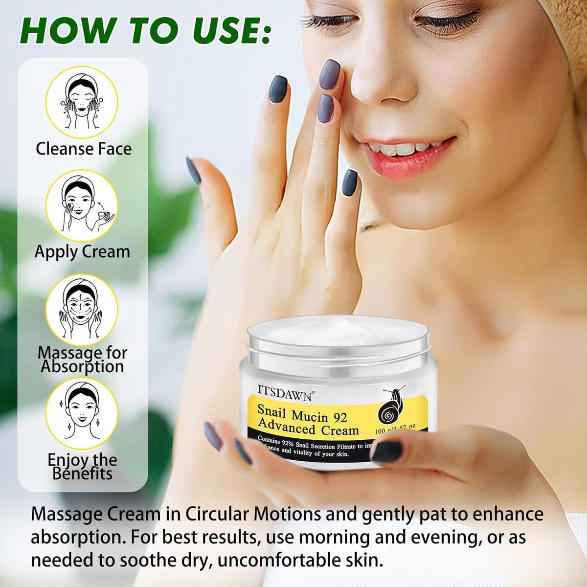 2 Pack Snail Mucin 92% Face Cream 100g, Moisturizer Hydrating Cream for Dry & Sensitive Skin, All