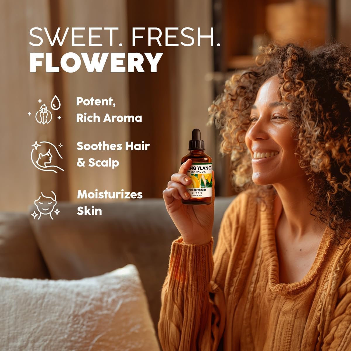 Kukka Ylang-Ylang Essential Oil for Diffuser & Skin - 4 Fl Oz - Ylang Ylang Oil - Boasting a Long