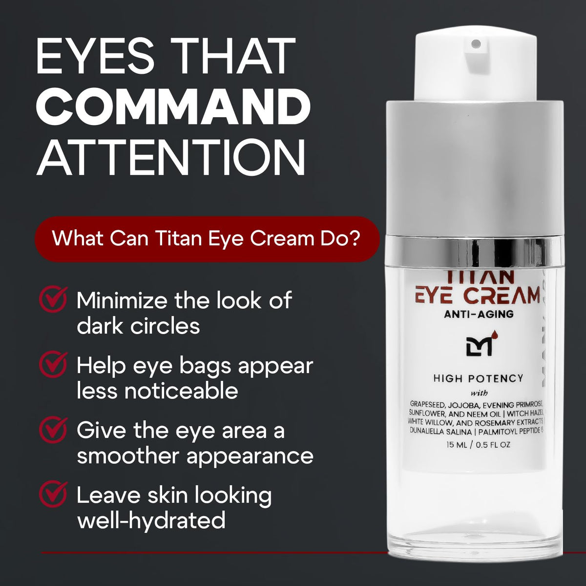 Titan Anti-Aging Mens Eye Cream – Mens Dark Circles Under Eyes Treatment – Eye Bags Treatment for