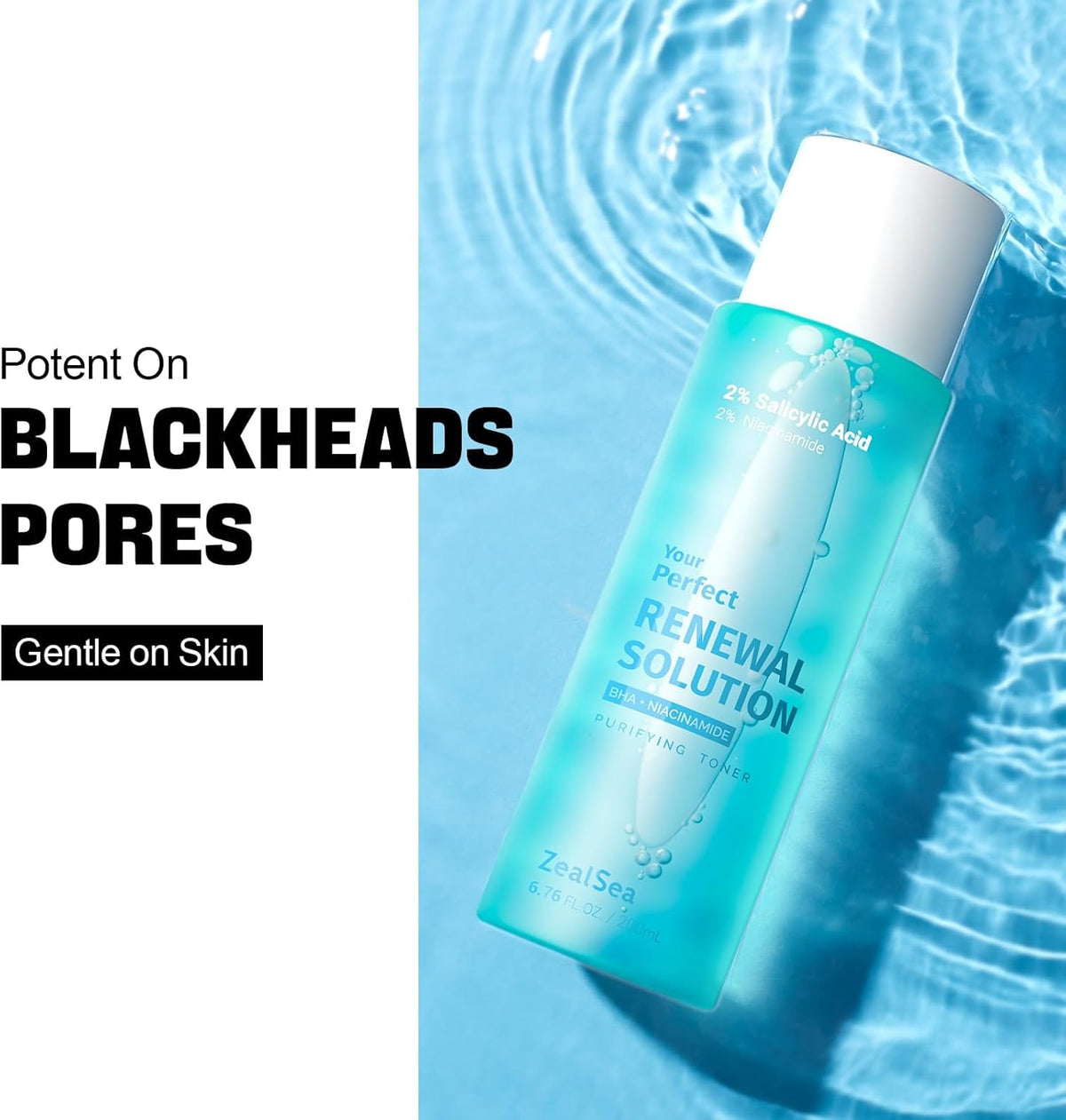 ZealSea 2% Salicylic Acid Toner for Face with 2% Niacinamide - BHA Liquid Exfoliant for Blackheads