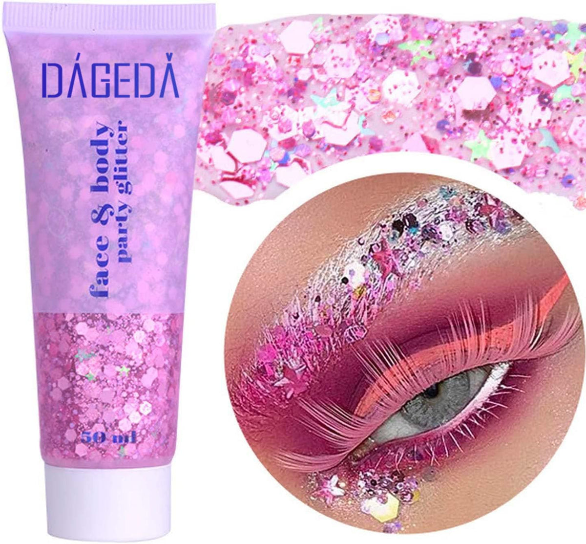 DAGEDA Body Glitter Gel, Face Glitters Body Gel Sequins Shimmer Liquid Eyeshadow, Chunky Glitter
