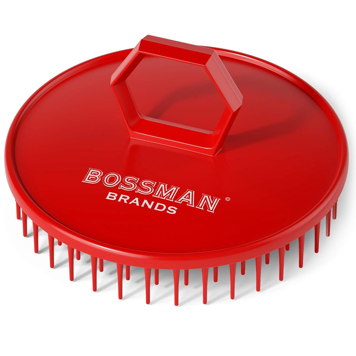 Bossman Scalp Massager & Shampoo Brush (3-inch, Red) – Head Scrubber, Beard Exfoliator & Dandruff