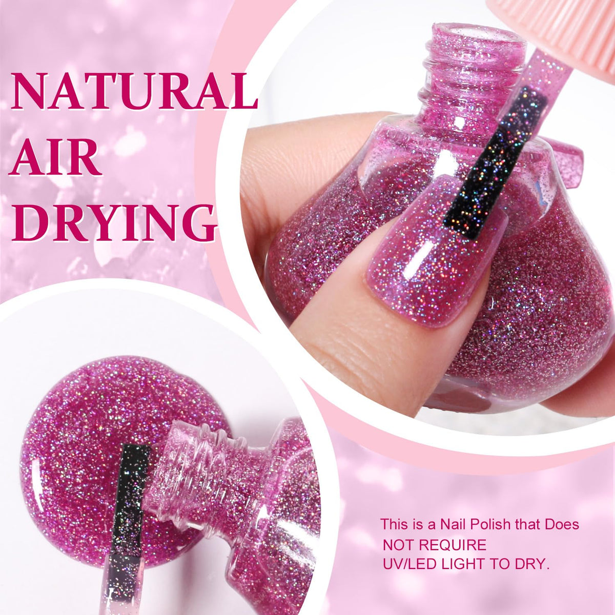Major Dijit Quick Dry Nail Polish Glitter VioletRed Summer Nail Lacquer for Nail Art Regular Nail