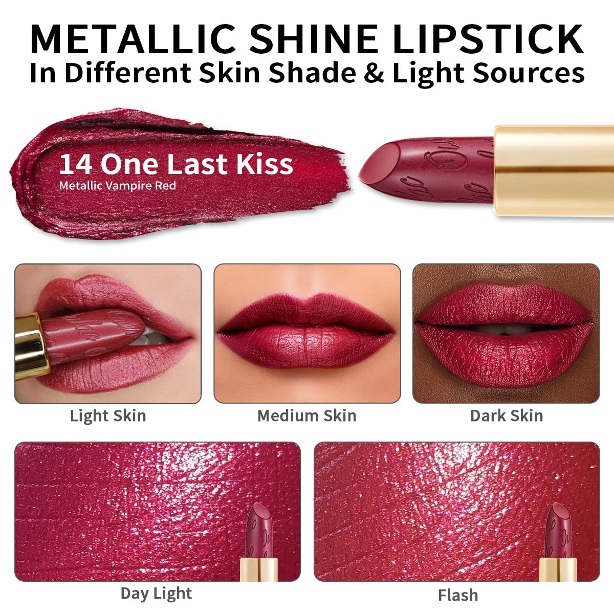 Oulac Wine Red Lipstick for Women with Metallic 3D Shine Lightweight Hydrating Formula, High Impact