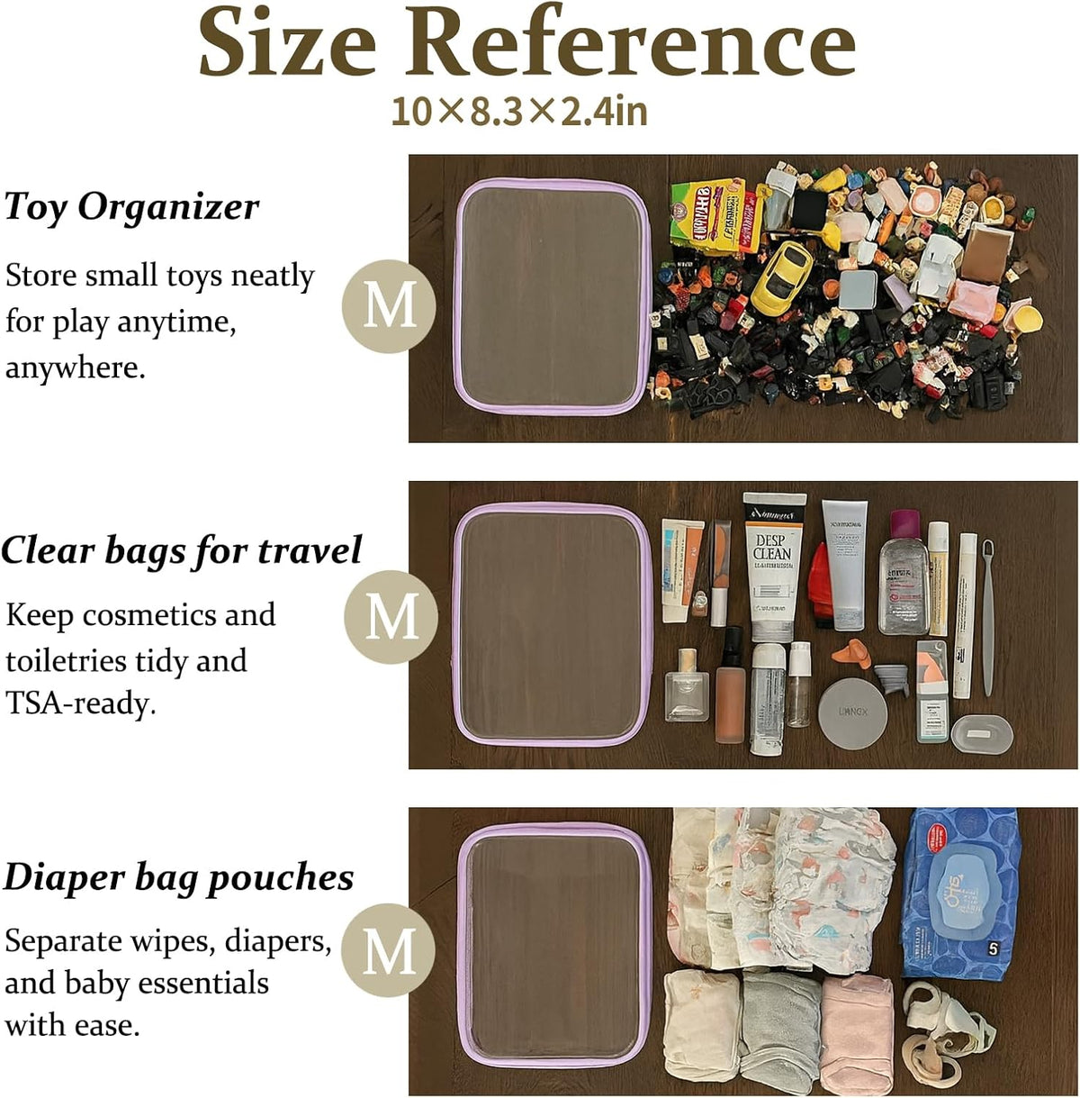 4 pcs Clear Zipper Pouches,Hard Shell Zipper Case, Toiletry Bag for Travel, CLear Diaper Bag