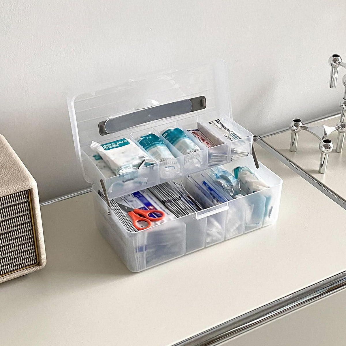 Bandage Organizer with Lid and Handle, Plastic Bandaid Storage Container for Home Medicine Cabinet