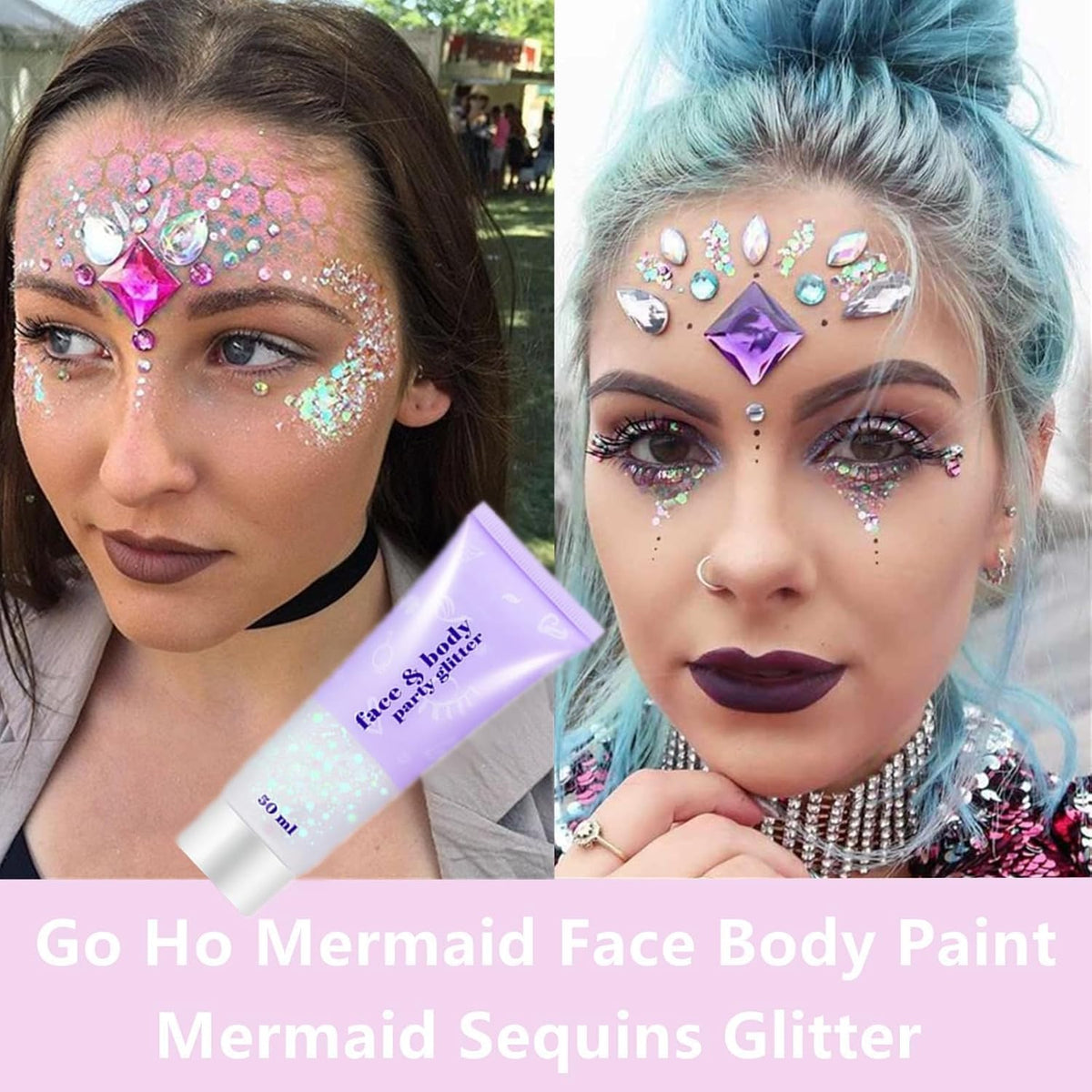 Go Ho Clear White Face Body Glitter - Party Flash Festival Rave Outfits for Women&Kids,Holographic
