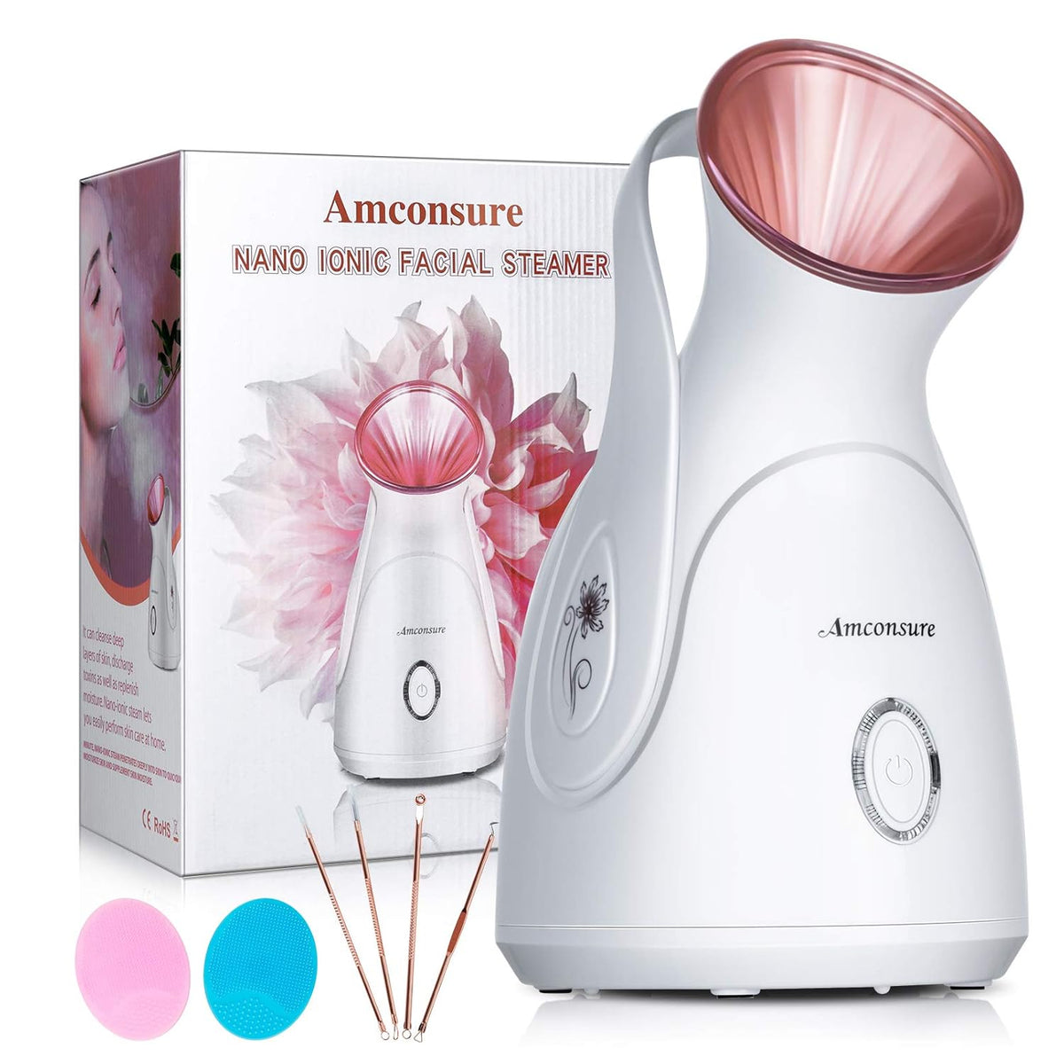 Facial Steamer, Amconsure Nano Ionic Face Steamer for Home, 100ML Warm Mist Humidifier for Women
