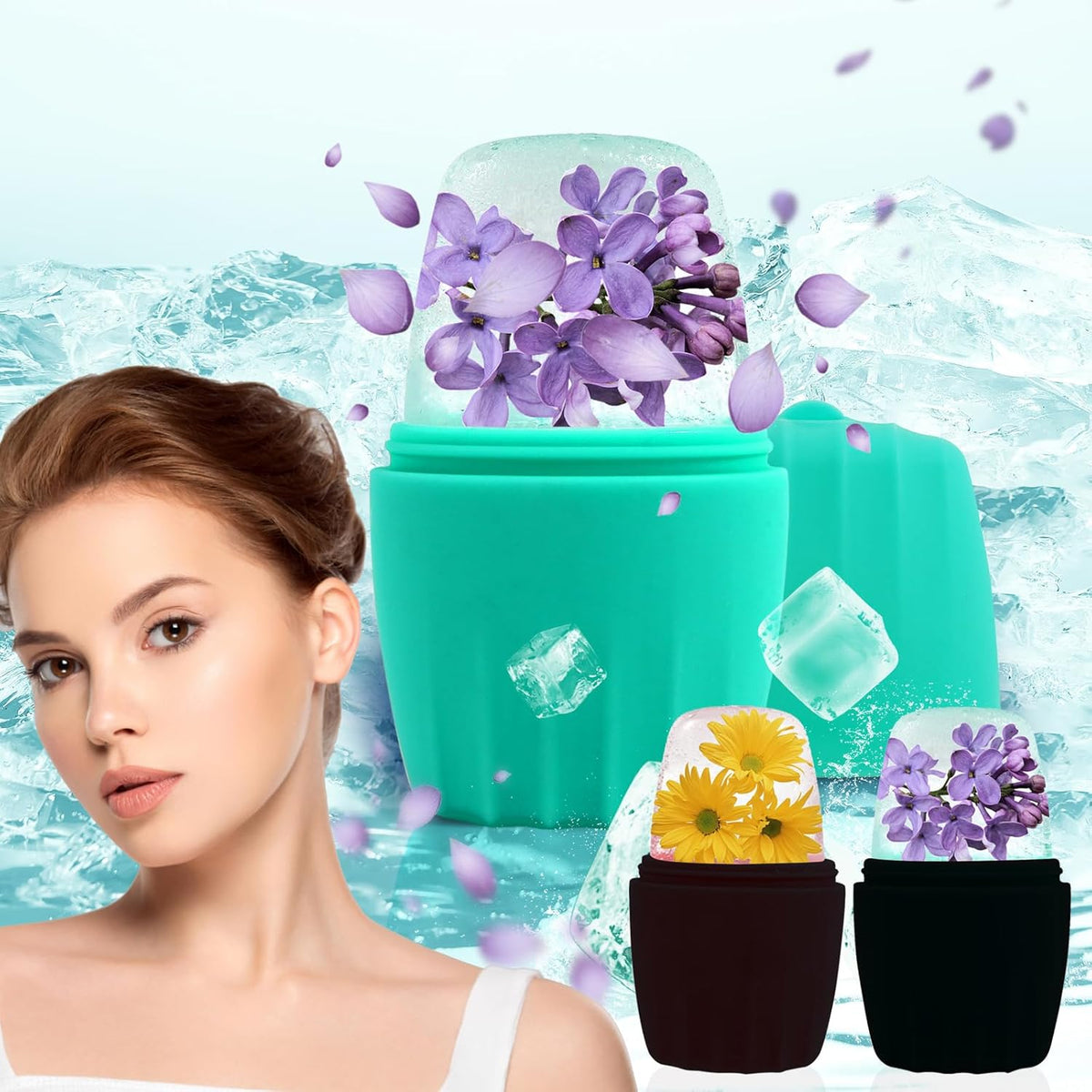 2Pack Ice Roller for Face, Qewro Silicone for Tone skin, Reusable Eye Puffiness Relief, Ice Roller