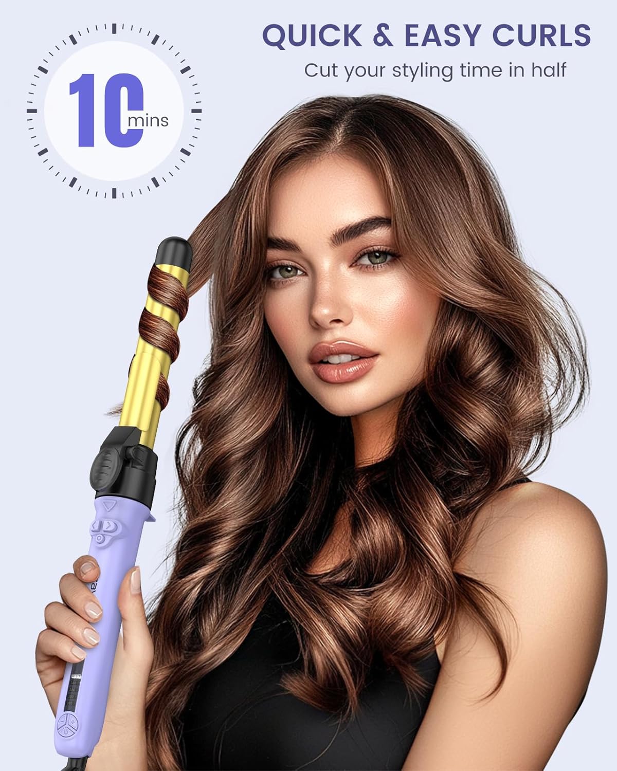 Ceramic Rotating Curling Iron, 3 in1 Self-Rotating Curler with Interchangeable Barrels (0.75" 1"