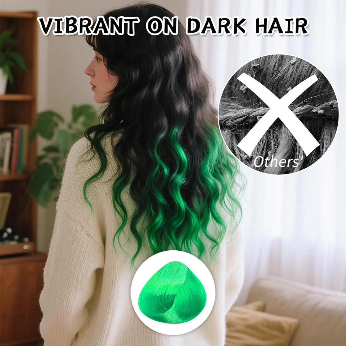 Temporary Green Hair Dye for Kids - Washable Color Suitable for Black & Brown Hair, Halloween Party