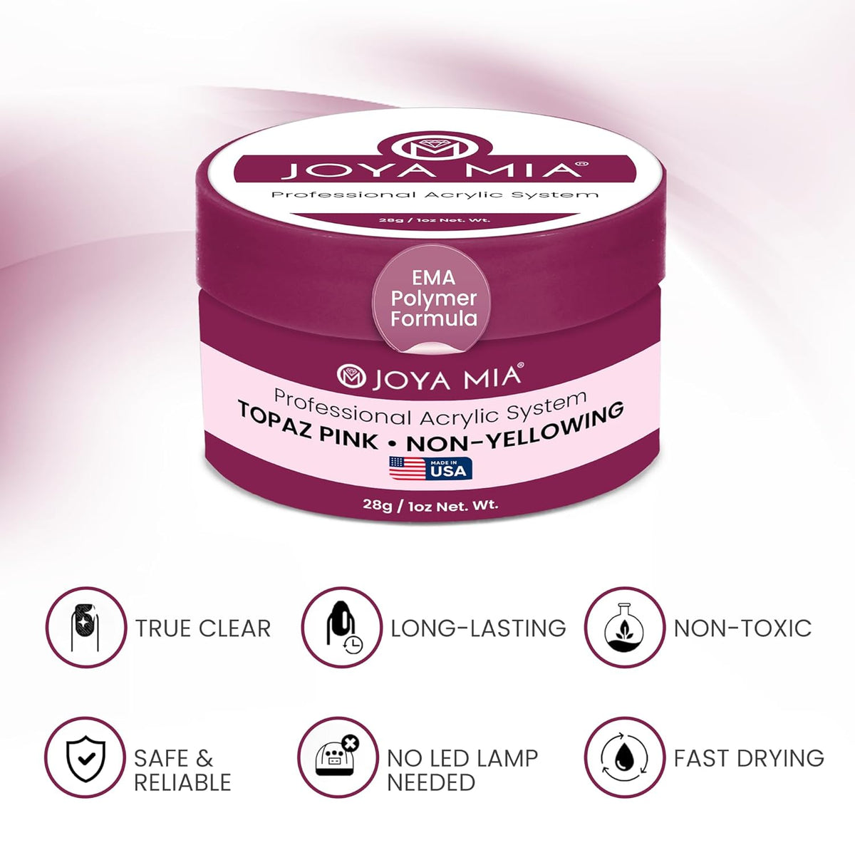 Joya Mia Acrylic Powder for Nails, MMA-Free, Super Adhesion Professional Powder for Flawless &