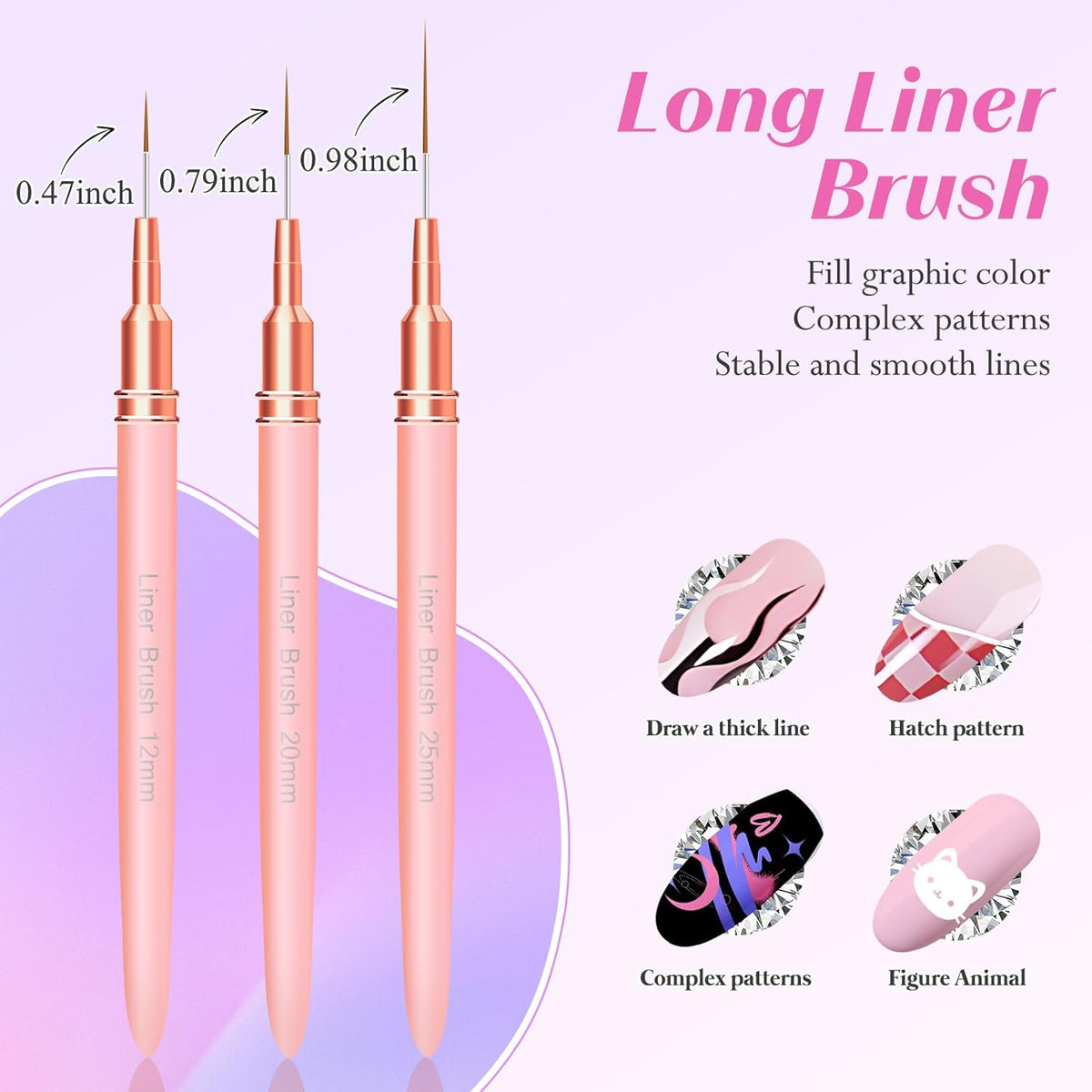 Liner Brush for Nails, 5Pcs Thin Nail Art Brushes Professional Nail Detail Brush for Gel Polish