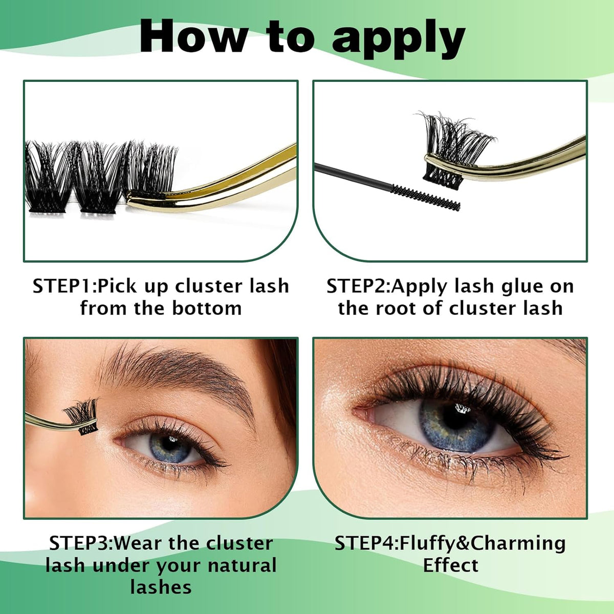 Lash Clusters 96pcs Individual Lashes Y01 D Curl 14mm Eyelash Clusters KEYYOU Volume Wispy Lash