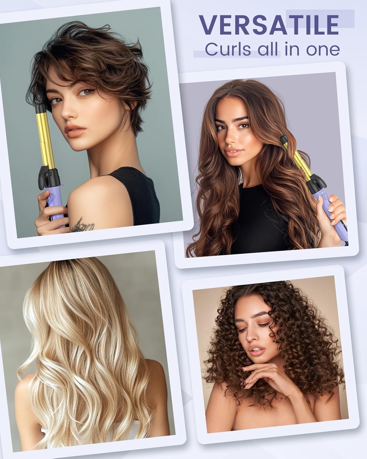 Ceramic Rotating Curling Iron, 3 in1 Self-Rotating Curler with Interchangeable Barrels (0.75" 1"