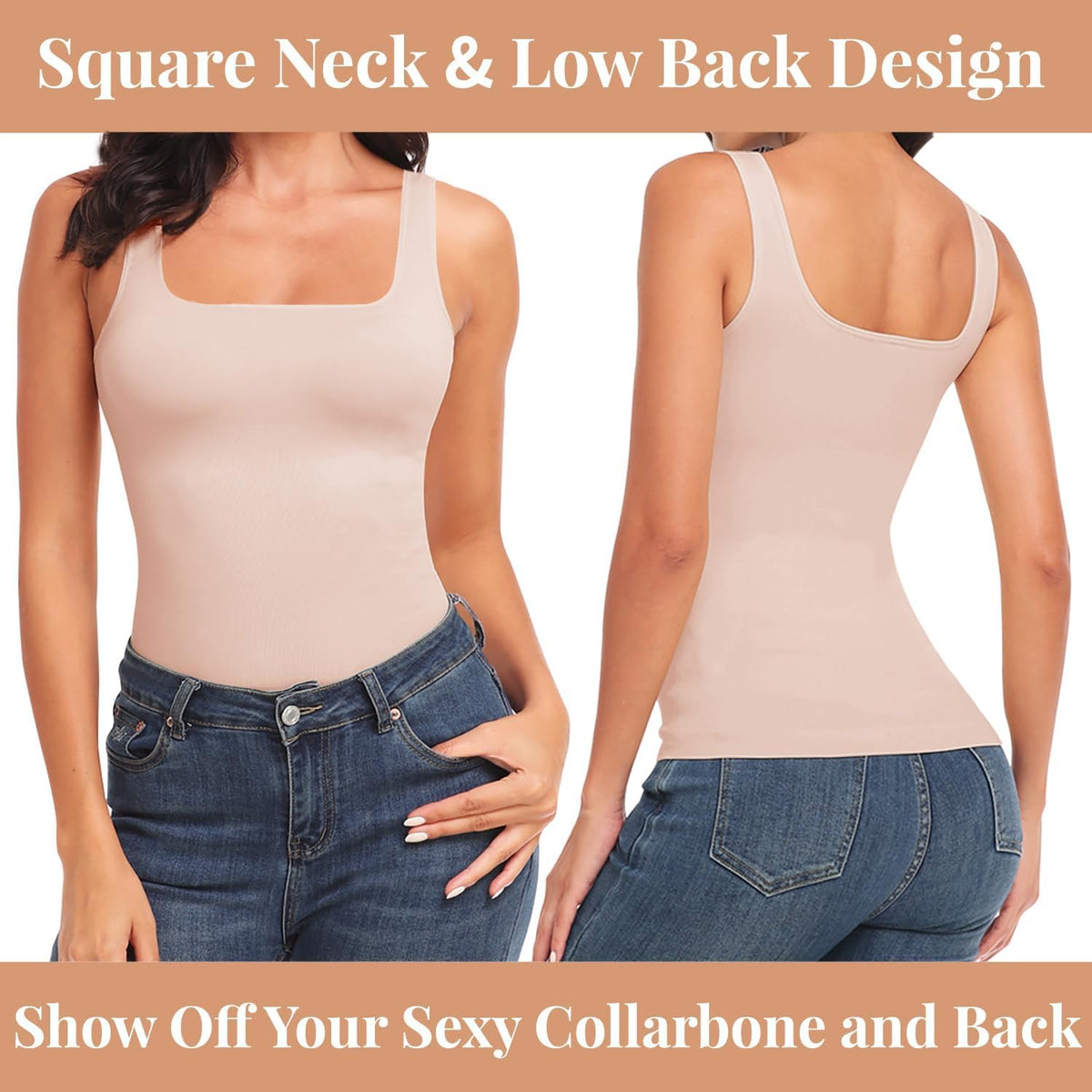 EUYZOU Women's Tummy Control Shapewear Tank Tops Seamless Square Neck Compression Tops Slimming