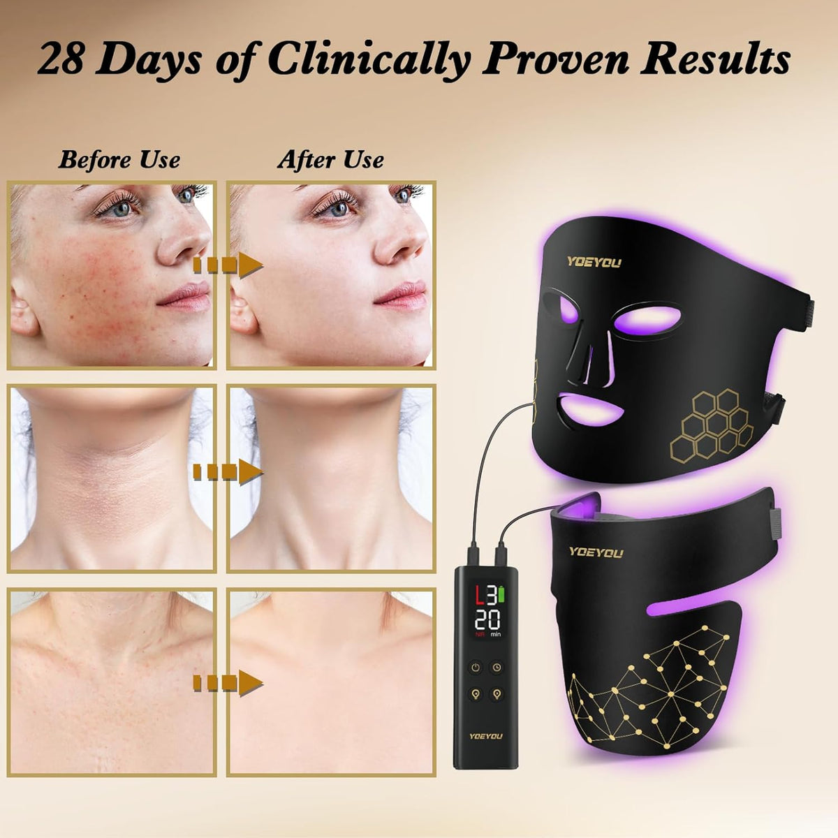 Red Light Therapy for Face and Neck, Infrared LED Mask Light Therapy 4 Light Waves with 850nm Near