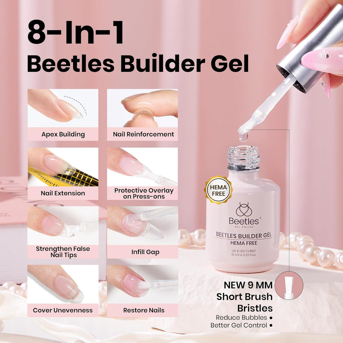 Beetles HEMA Free Builder Nail Gel with No Wipe Top Coat Gel Nail Polish and Base Coat Set for