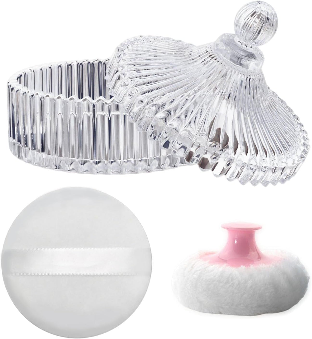 Large Body Powder Puff and Container Set - Velour, Dusting Powder Puffs for Women Baby and Loose