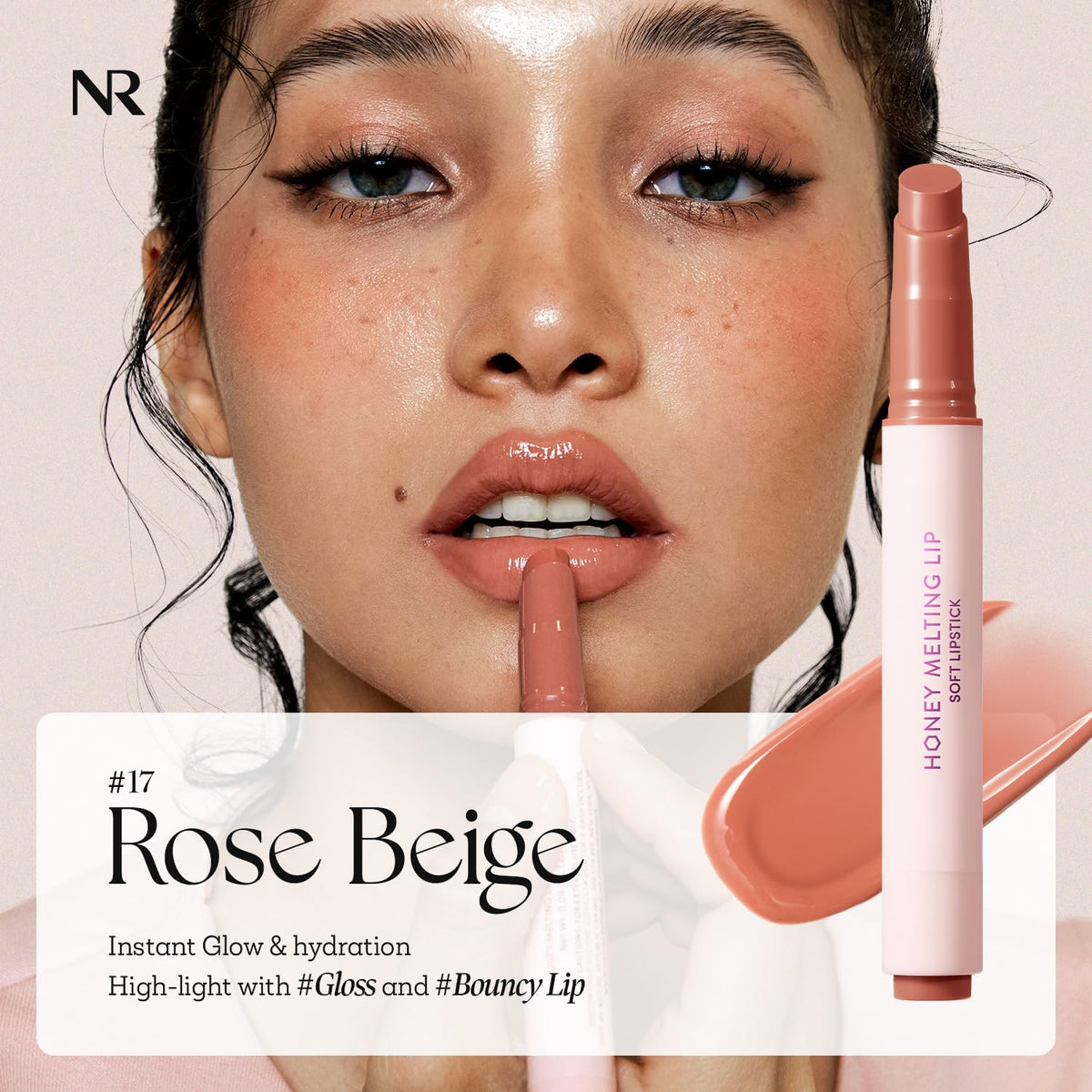 Nature Republic HONEY MELTING LIP (17 ROSE BEIGE) SOFT LIP STICK, Hydrating Gloss, Moisturizing