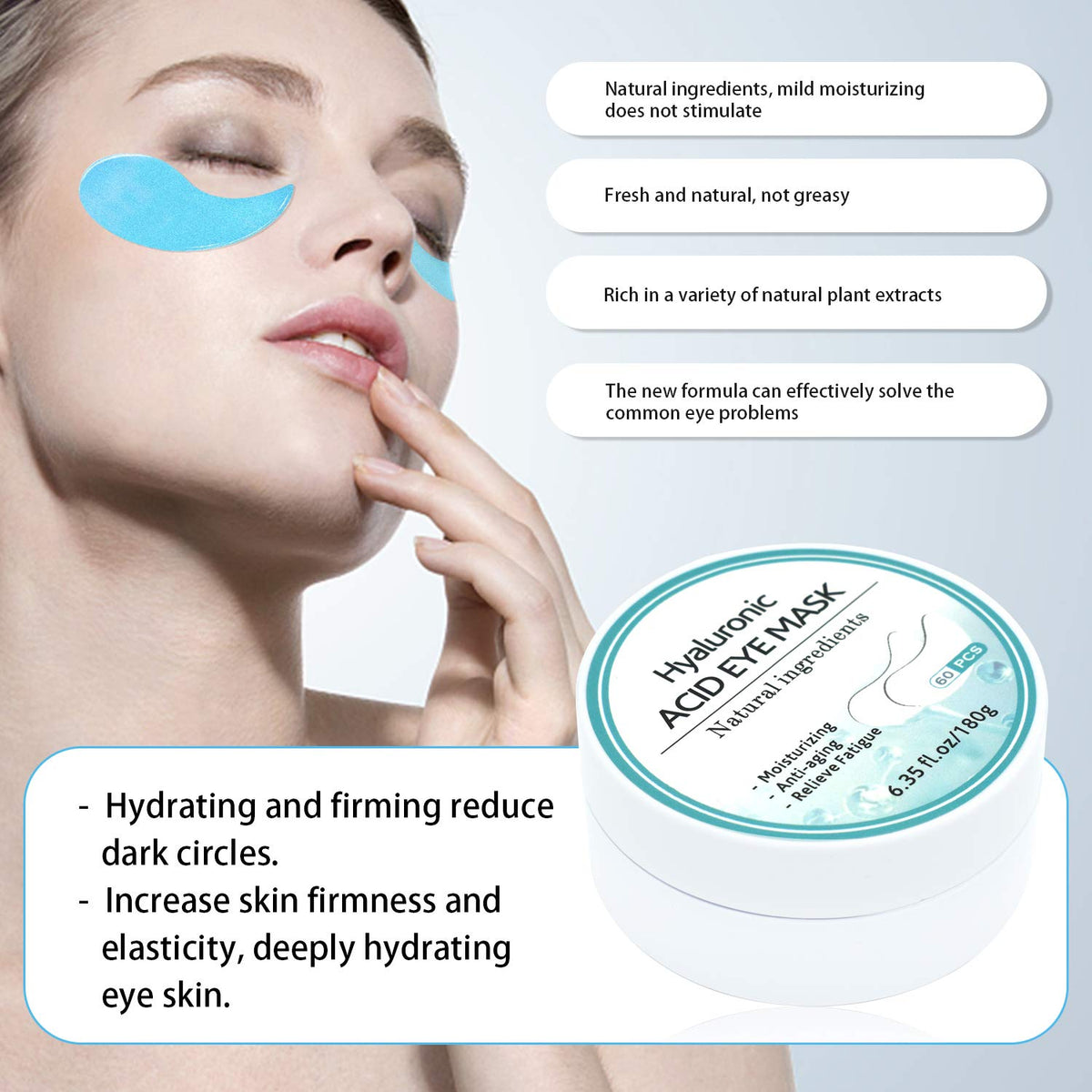 Under Eye Patches, Hyaluronic Acid Eye Mask Moisturizing, 60PCS Gel Eye Masks Pads With Collagen