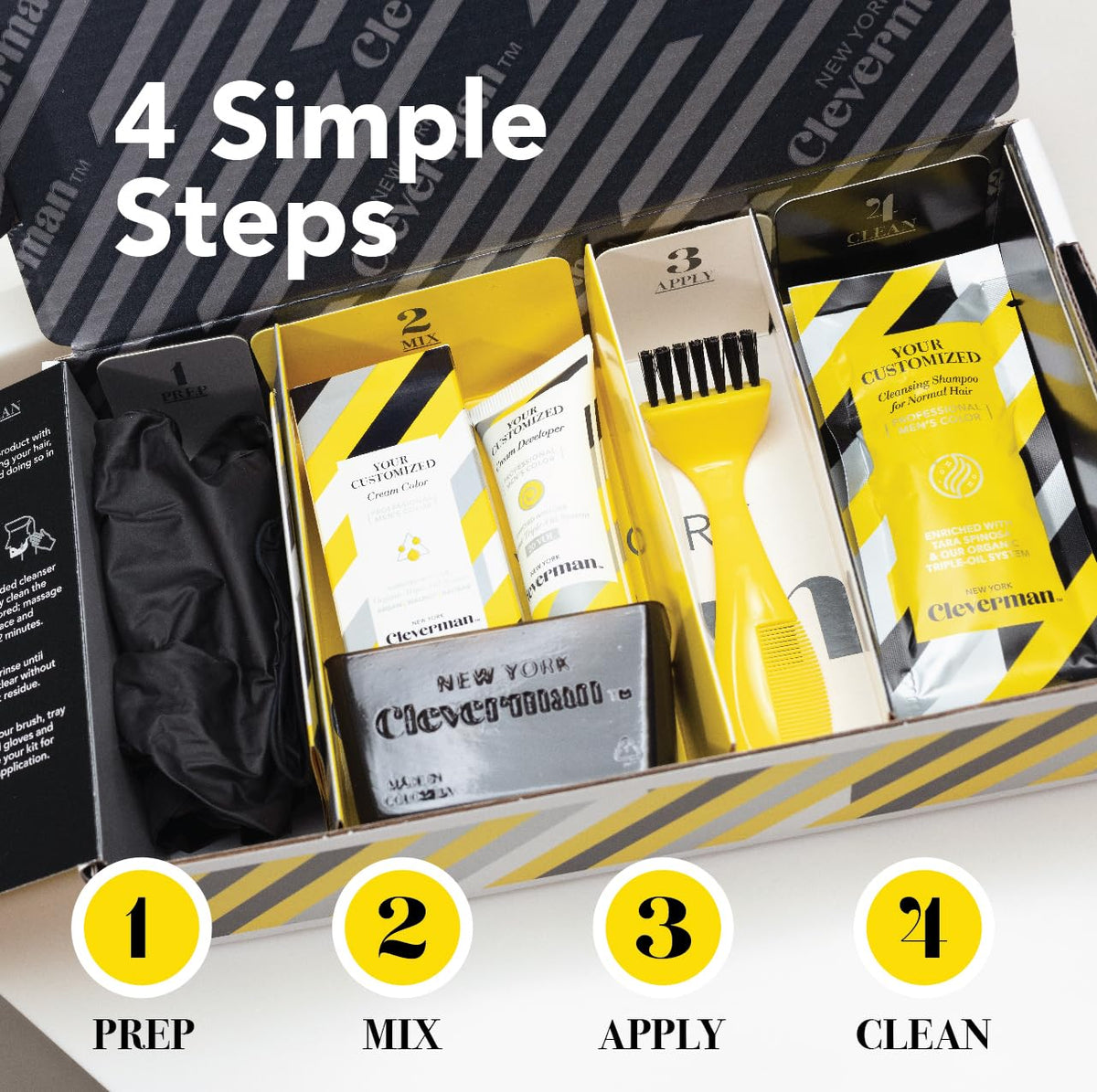 Cleverman Hair & Beard Dye Kit for Men, All-in-One Reusable Mens Hair Color, Natural Gray Coverage