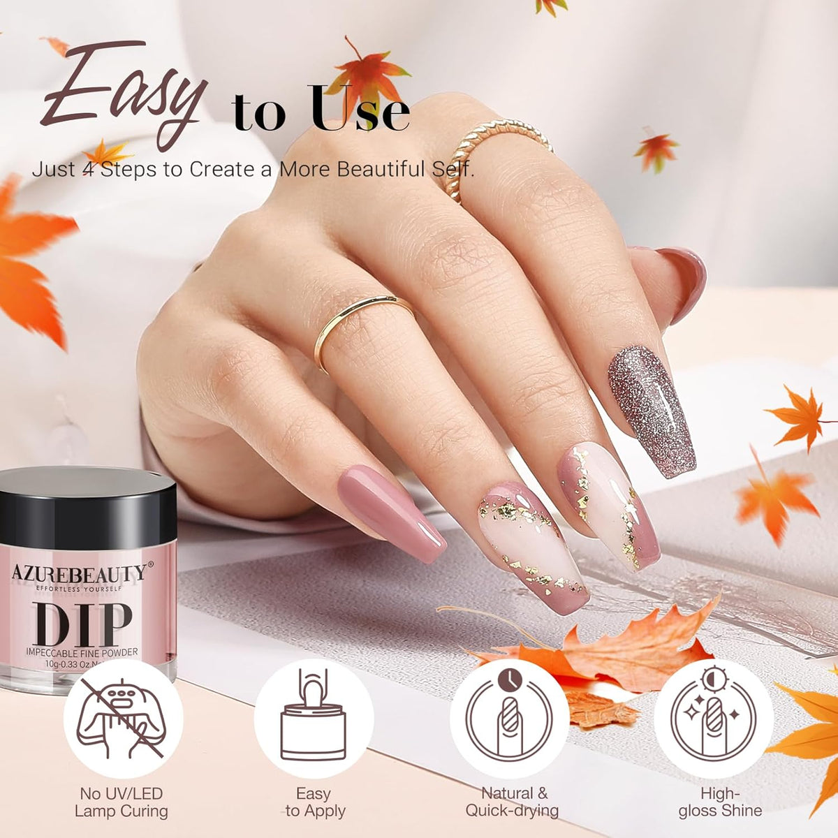 AZUREBEAUTY Fall Dip Powder Nail Kit 20 Colors Glitter Nude Black Grey Winter 31 Pcs Dip Powder