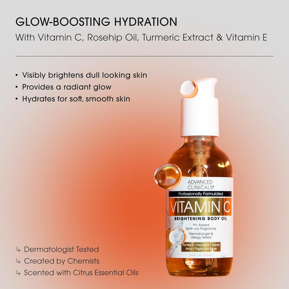 Advanced Clinicals Collagen Body Oil + Vitamin C Brightening Body Oil Moisturizer 2pc Skincare Set