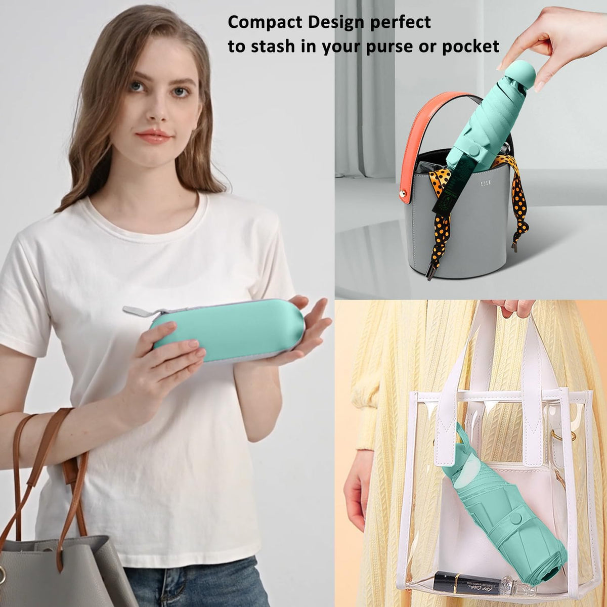 BAODINI Travel Essentials Mini Umbrella for Purse With Case Small Compact UV Sun Protection
