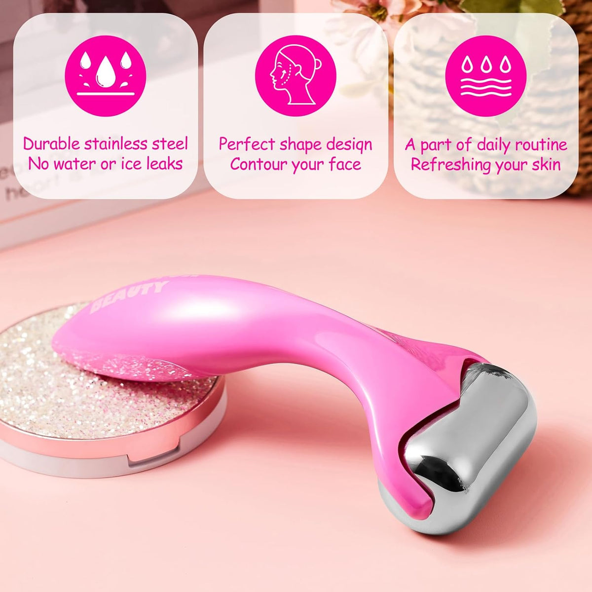 360° Rotating Ice Roller for Face-Stainless Steel Facial Massage Tool for Skin Tightening, Ice Face