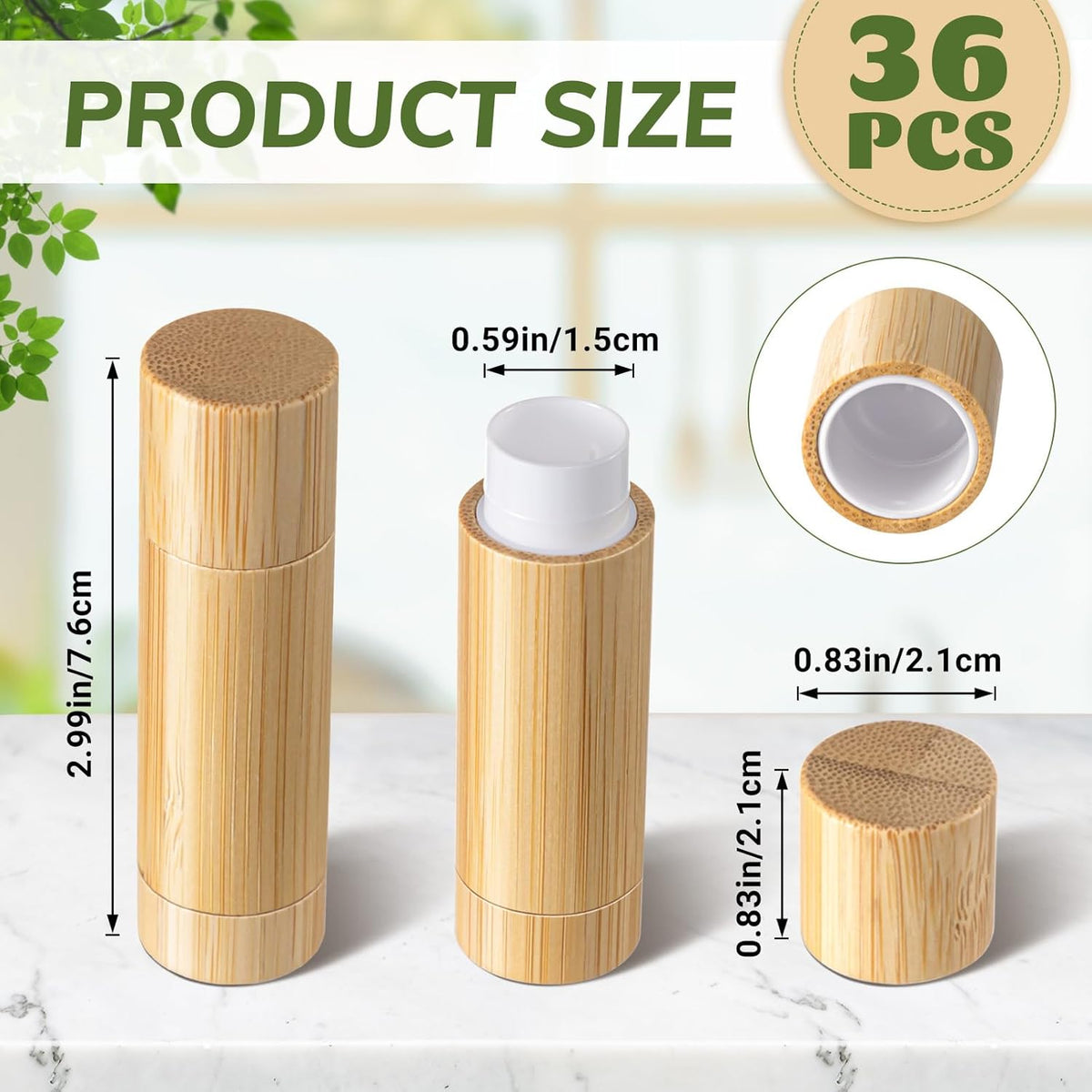 Leinuosen 36 Pcs Bamboo Empty Lipstick Tubes, Refillable 5g Lip Balm Containers with Rotable