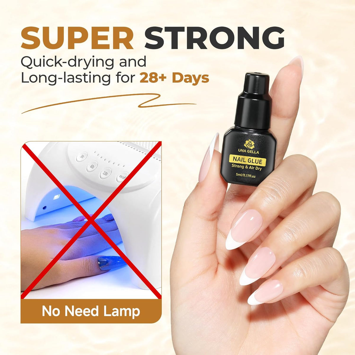 UNA GELLA Quick Drying Super Nail Glue for Press On Nails, Acrylic Nails & Nail Tips No Lamp Need