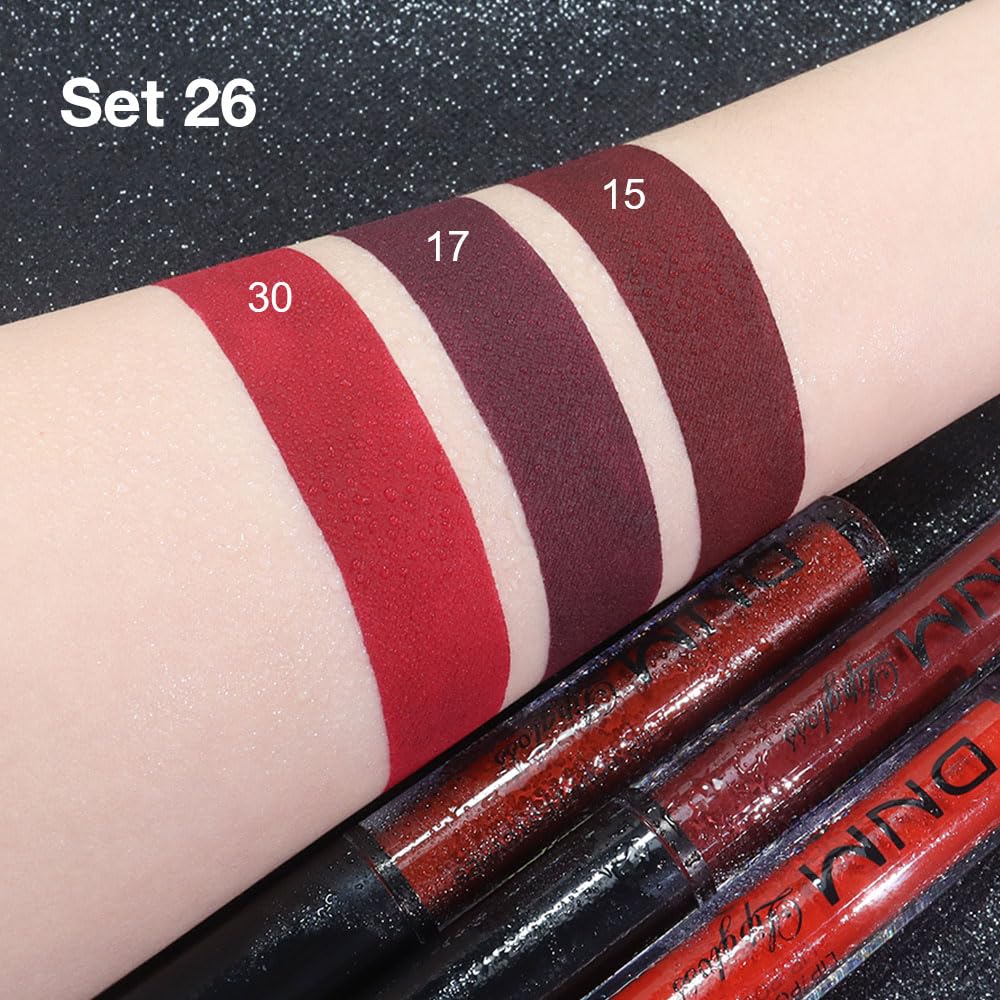 evpct 3Pcs Dark Red Deep Red Oxblood Red Matte Liquid Lipstick Lip Stain Sets for Women