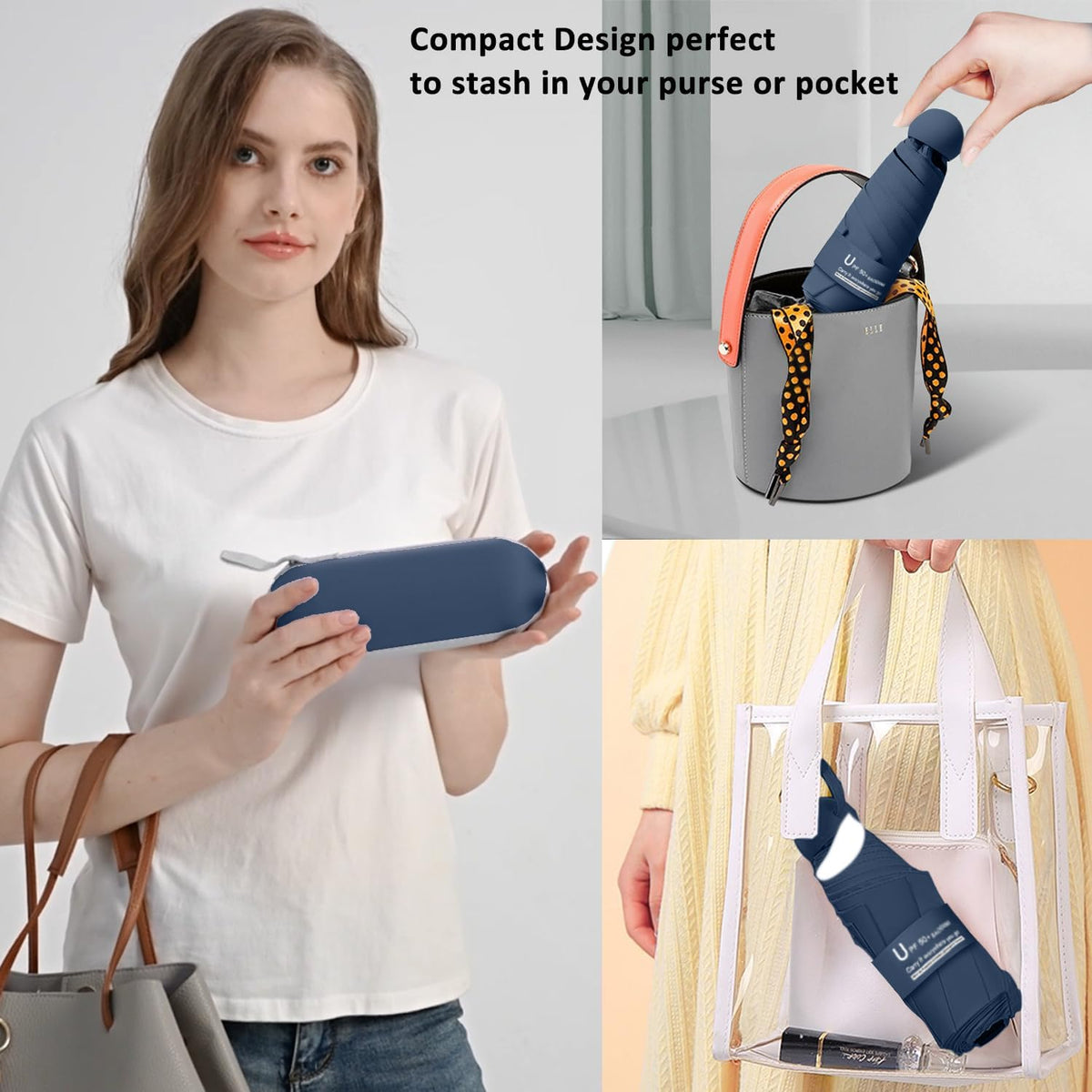 BAODINI Travel Essentials Mini Umbrella for Purse With Case Small Compact UV Sun Protection