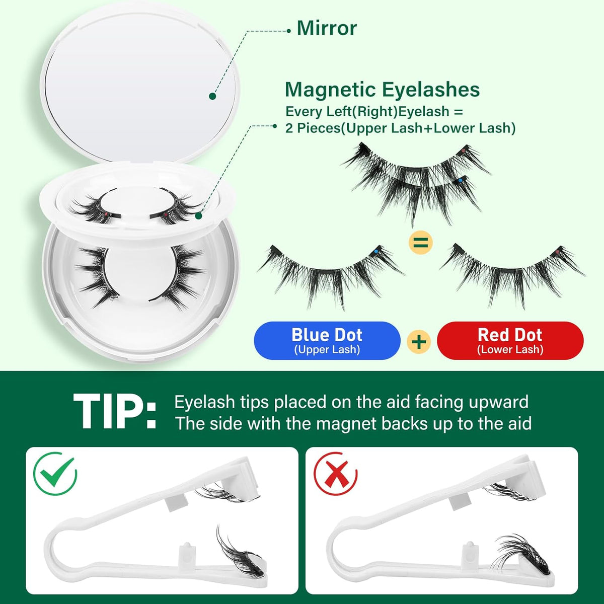 KEYYOU Reusable Magnetic Eyelashes 2 Pair with Applicator No Glue Needed 3D Natural Magnetic