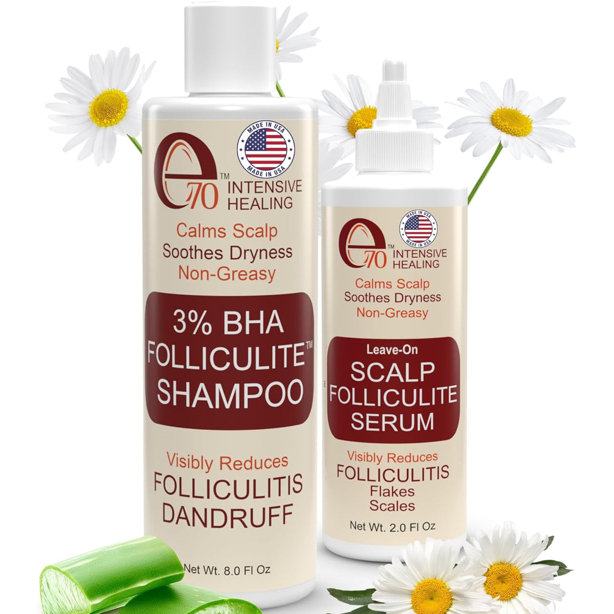 Folliculitis Treatment Shampoo & Serum with 3% BHA, Salicylic Acid, Tea Tree Oil & Chamomile