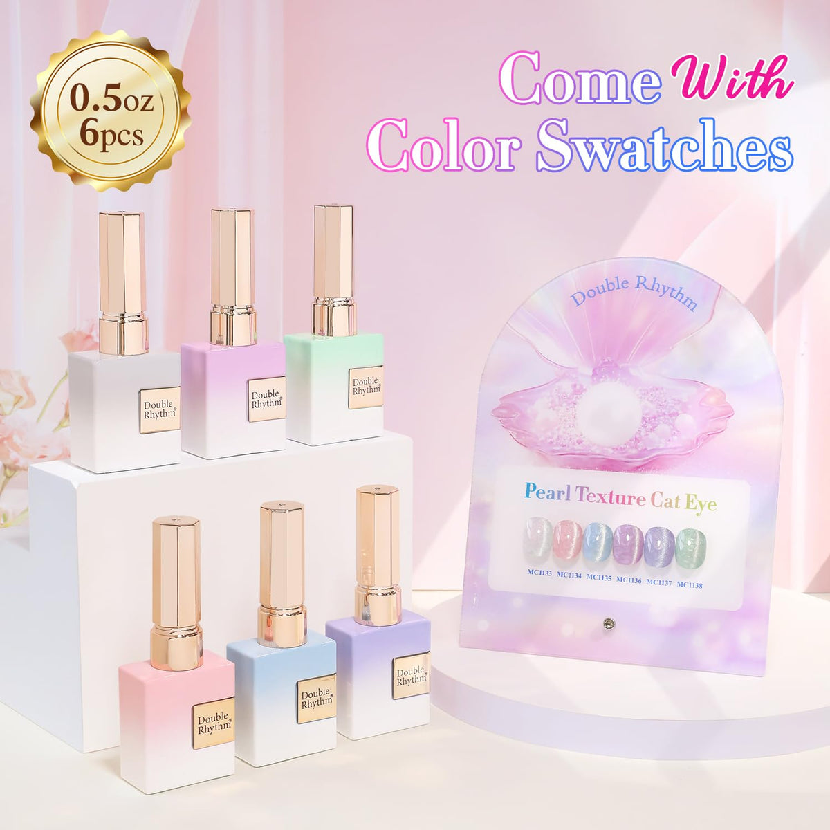 Double Rhythm Cat Eye Gel Nail Polish Set of 6 Same Color Same Bottle 0.5 Oz Shimmer Glitter with