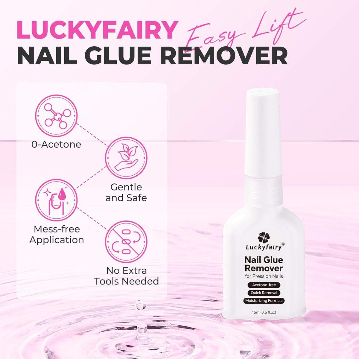 Nail Glue Remover for Press on Nails, 15ml Acetone-free Nail Polish Remover, Multi-Functional Glue